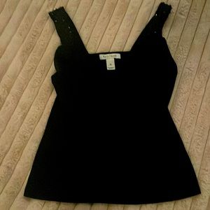 Women Sleeveless Black Drape Neck Top